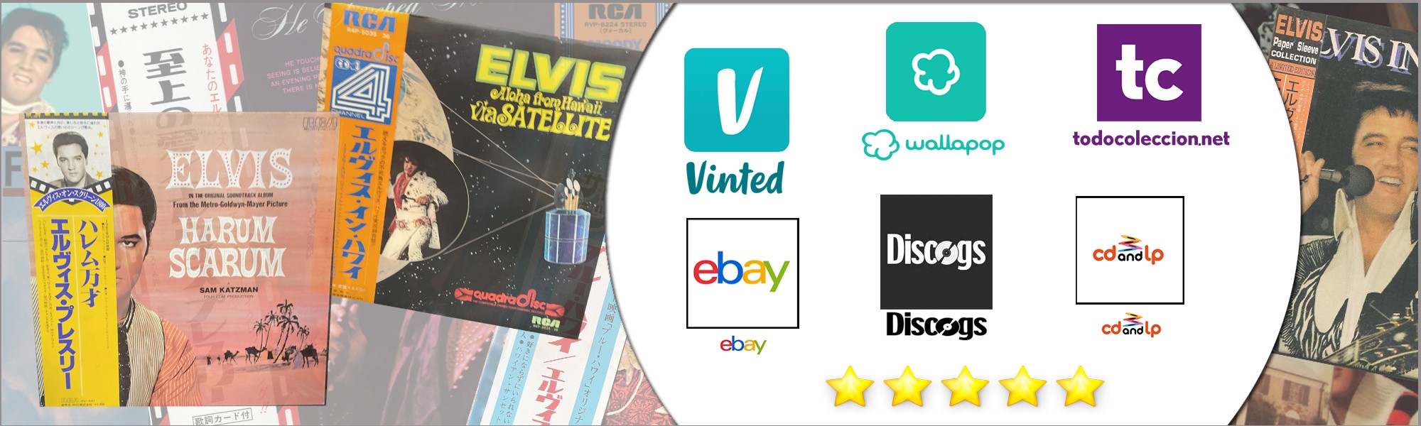 Records on sale in various marketplaces.